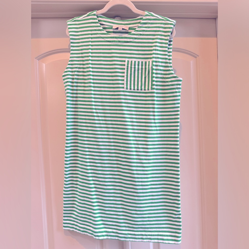 Loft Shift Dress in green stripe